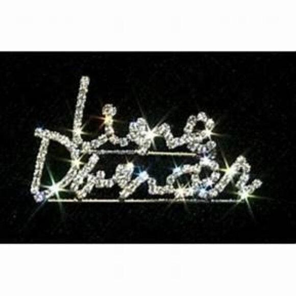 Sparkling "Line Dancer" Rhinestone Script Dance Pin Brooch 1.5" H x 2.5"… - Picture 1 of 1
